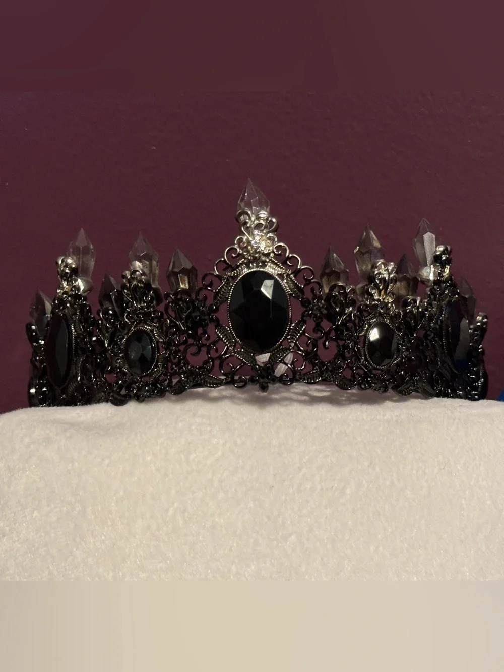 Gothic Black Crystal Tiara Crown for Women